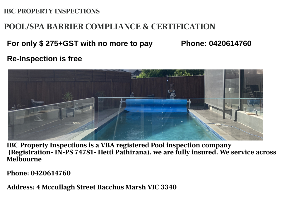 Pool/Spa Barrier compliance certification- $ 275+GST with no more to pay